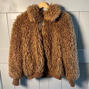 Zara Women's Cropped Fuzzy Brown Jacket with Brown Lining Size XS